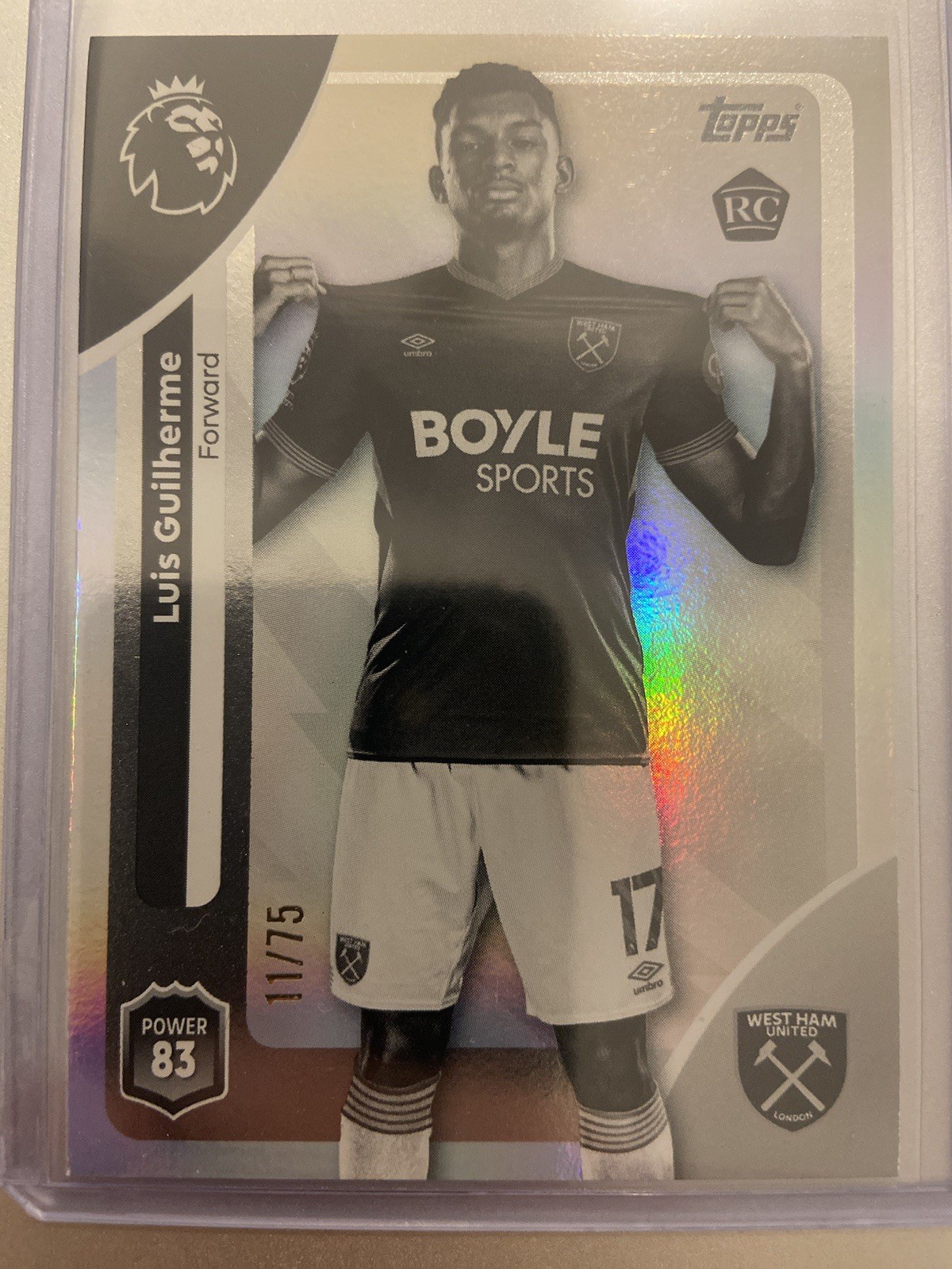 Topps Premier League 2026 Luis Guilherme Rookie RC Black & White /75 West Ham for sale on Ebay