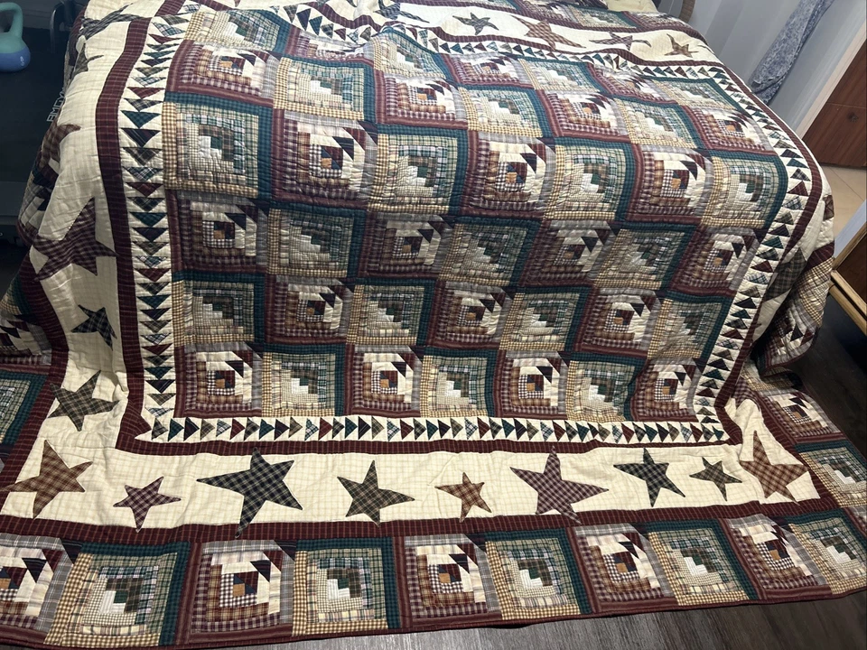 Patch Magic Vintage Plaid Star Quilt Cotton King Size + 2 Standard Shams *Flaw - Image 4 of 4