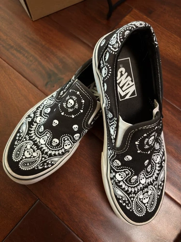 Vans Skull Bandana Paisley Slip On Classico Nero Uomo Taglia 4 Donna Taglia 5 5