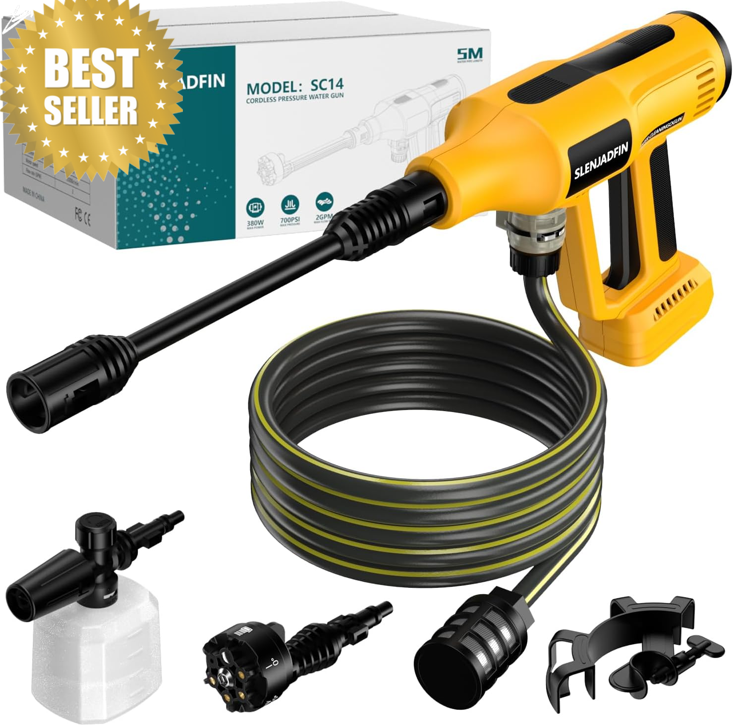 20V DeWalt Cordless Pressure Washer 700PSI with 6-in-1 Nozzle & Foam Cannon