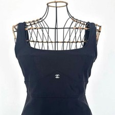 CHANEL Dress Vintage 38 Black Sleeveless Knee Length Swimwear Material
