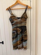 PrettyLittleThing Marble Print Mesh Bodycon Mini Dress Size UK 8 