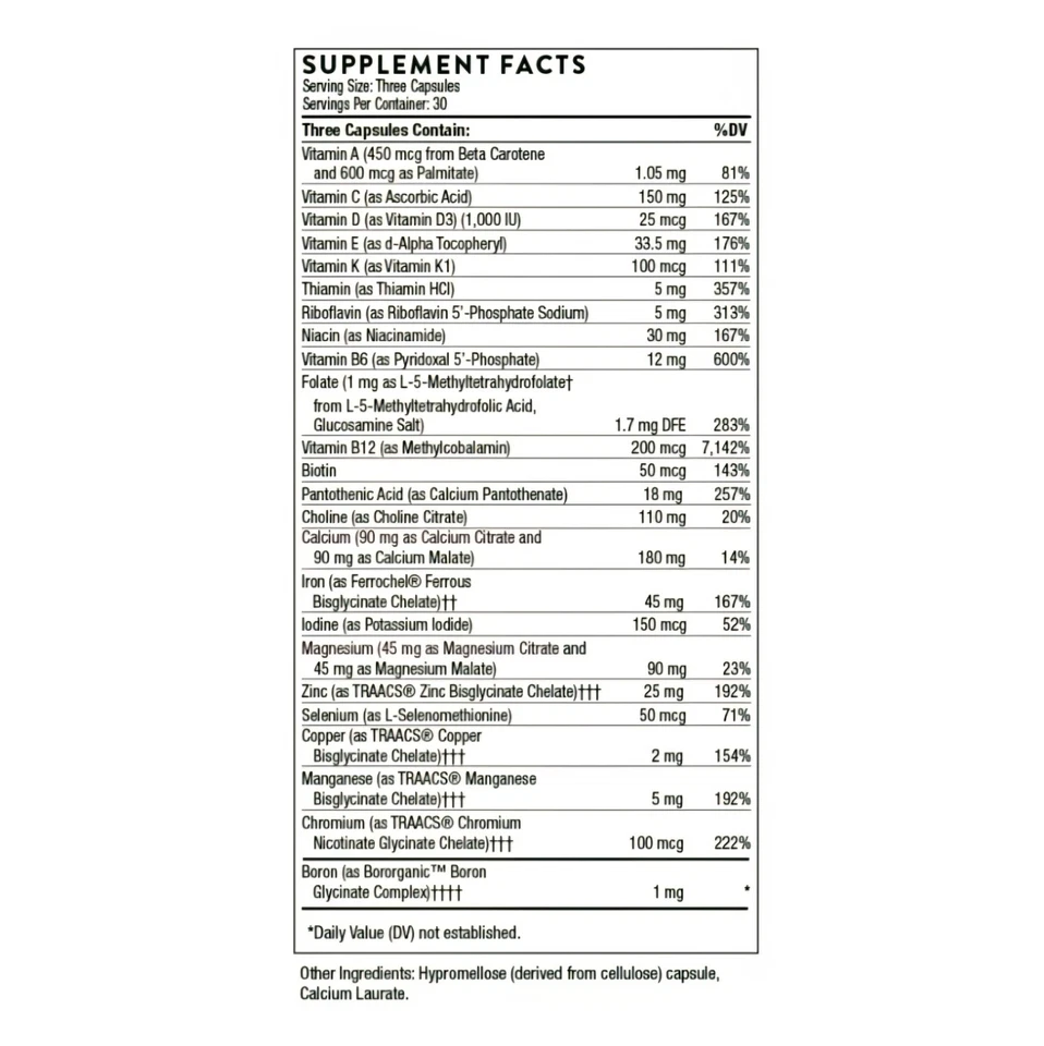 Thorne Research Suplemento Prenatal Básico 90ct Sin Gluten Exp 3/26 Foto 3 de 4