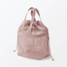 MUJI 3D Mesh Drawstring Bag with Handle, Pink, Size S approx. 23 x 8 x 23 cm ,