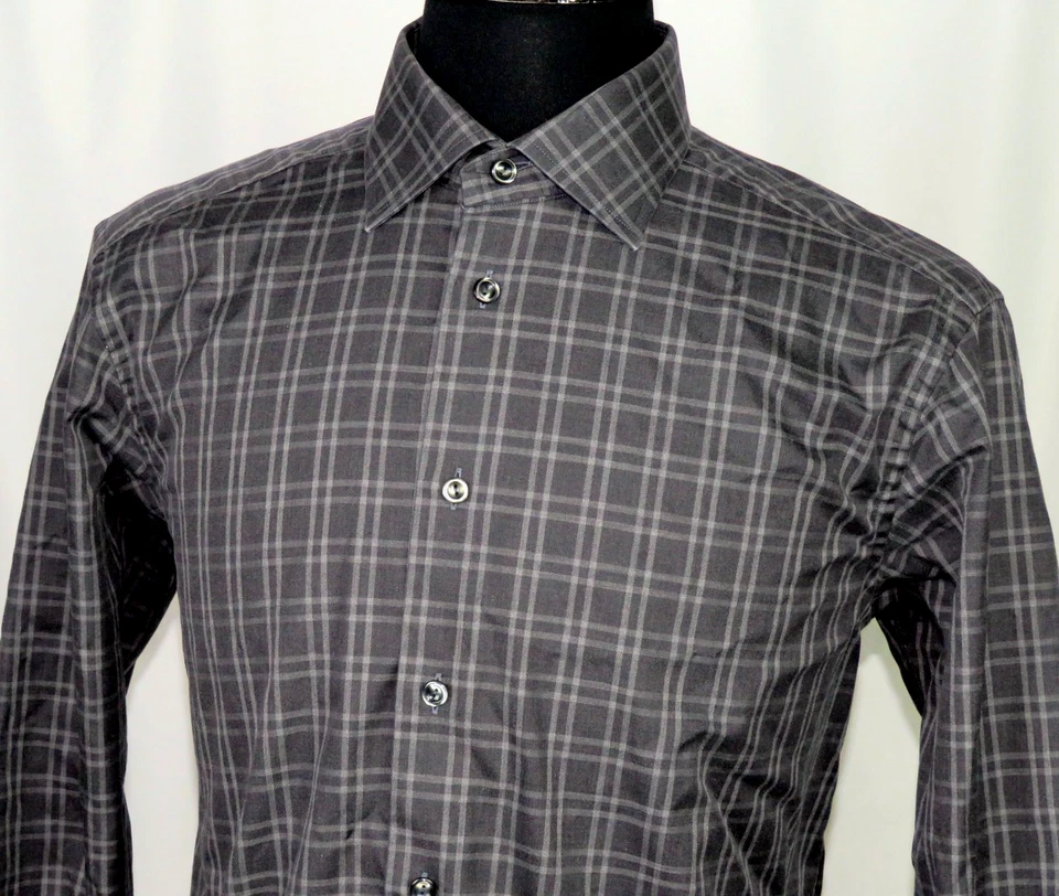 Camisa de vestir ETON contemporánea gris a cuadros con botones para hombre 42 (16 1/2) grande Foto 2 de 4