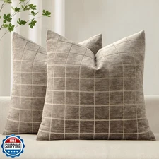 MIULEE Decorative Chenille Check Throw Pillow Covers Vintage Plaid Couch Pill