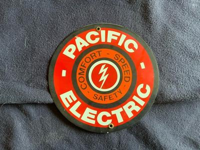 #ad Pacific Electric Round Advertising Sign Speed Comfort Safety Red White Black $76.48