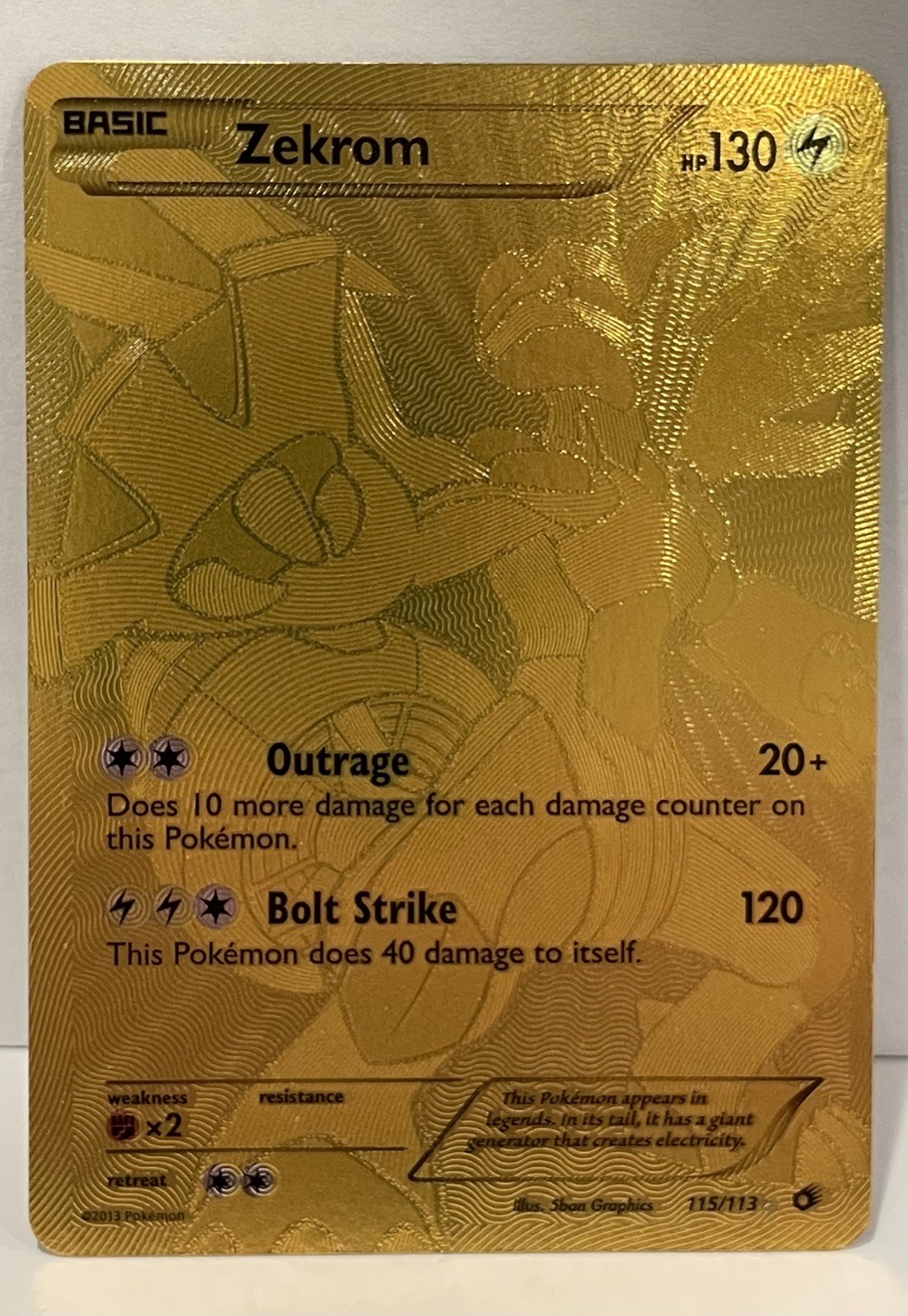2013 Pokemon Zekrom 115/113 B & W Legendary Treasures Full Art Secret Rare GOLD