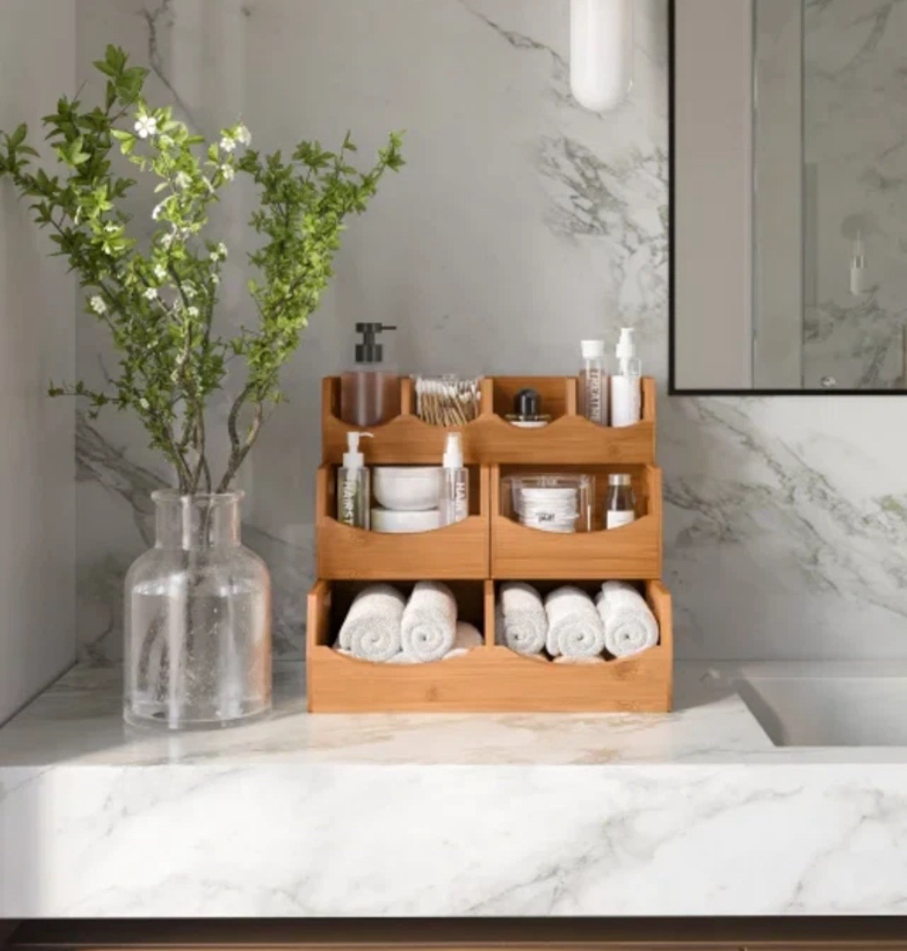 Seville Bamboo Stackable Bin Organizer, 4-piece