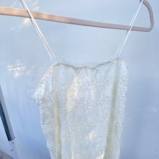 Y2K Coquette Ivory Lace Shirred Mini Dress Size Small