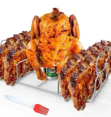 RUSFOL Beercan Chicken Roaster Rectangle Rib&Chicken Rack, Stainless Steel 