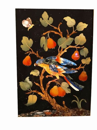 "Elegant Black Marble Table Top with Colour-ful Bird Art Inlay Nature Wall Decor - Picture 4 of 4