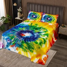 Rainbow Tie Dye Bedspread Set Queen Size for Kids,Boys Girls Colorful Tie Dye...