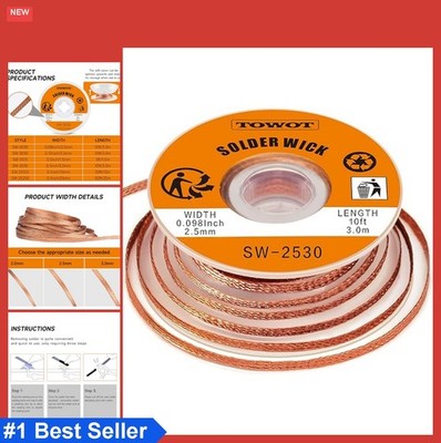 Desoldering Wick Braid 10ft Copper No-Clean Flux Solder Remover Tool 0.1 inch