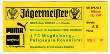 Ticket EC 1. FC Magdeburg - Palloseura Rovaniemi 19.09.1990