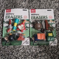 2 Packs 3D Erasers Military Guns Cannon Airplane Helmet Vest NEW