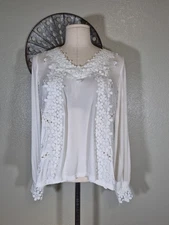 Freckled Poppy X POL Lace Woven Floral Blouse Sz S Boho Whimsy 