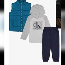Calvin Klein Boys 3-piece Vest Set Blue Vest, Long Sleeve Hooded Top, Jogger Set