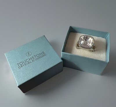 Touchstone Crystal Swarovski HUGE Solitaire Clear 10 Rhodium Plated W Box GIFT