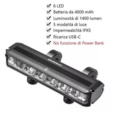 LUCE ANTERIORE PER BICI LED RICARICABILE USB BICICLETTA FARO FANALE MTB TORCIA