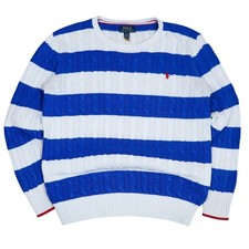 Polo Ralph Lauren Kids L G 14 16 Blue White Striped Cable Knit Sweater