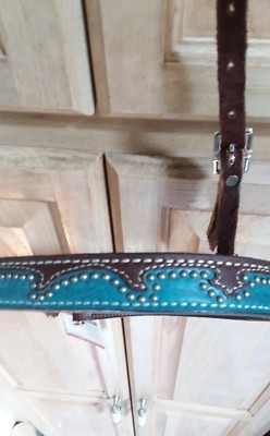 One of a Kind - Tooled Leather Bracelet with Navajo Spiderweb Turquois