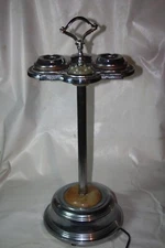 Vintage 27” Lighted Base Chrome Smoking Stand Ashtray Caddy -Playing Card Suits