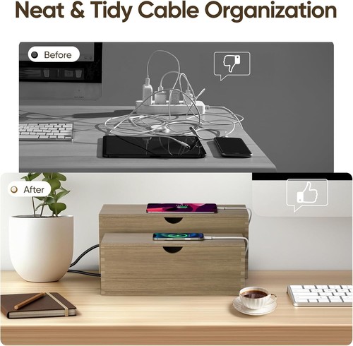 Zyncove Wood Cable Management Box, Set of 2 TV Cable Hider and Desk Cable Tidy O - Picture 3 of 4