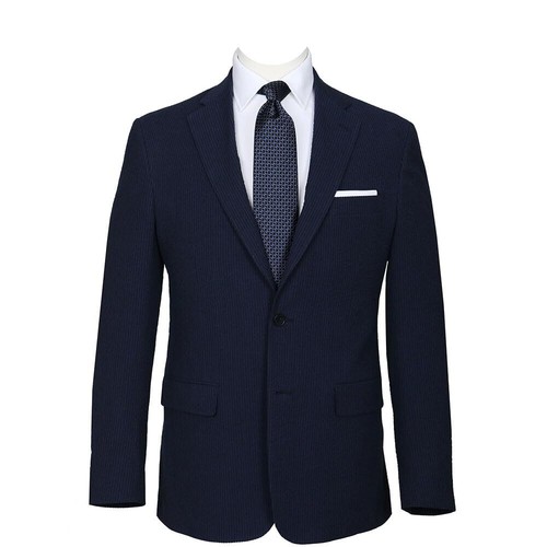 Men Seersucker Suit Navy Blue Leisure Groom Tuxedo Prom Summer Casual Custom - Picture 13 of 14