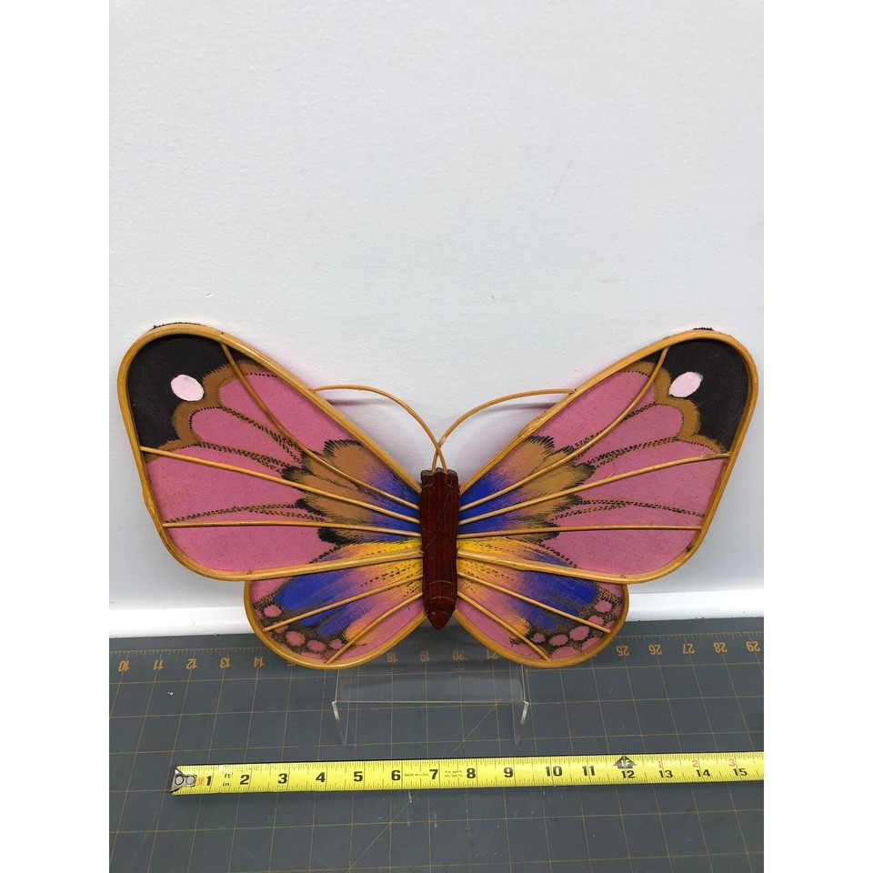 Set of 3 Vintage Bentwood Bamboo Butterfly Wall Hangings Colorful