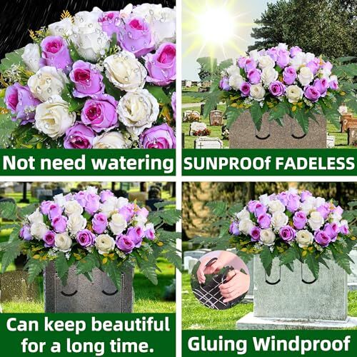 Artificial Cemetery Flower Saddles Rose Headstone Flower Saddle Outdoor Grave - Picture 3 of 7