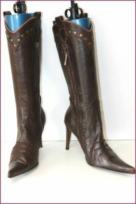 COCCINELLE Mi Stivali a punta tutta pelle marrone tacchi sottili taglia 37  BE