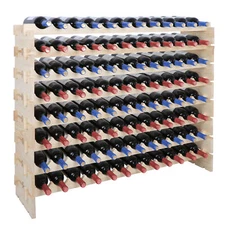 Stackable Wine Wooden Rack 96 Bottles Mount Holder Kitchen Exhibition Organizer