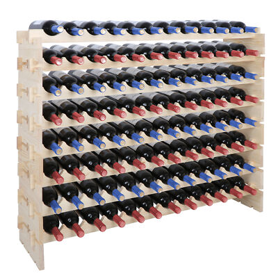 Wine Rack Wood 96 Bottles Wine Storage Racks 8-Tier Wine Holder
