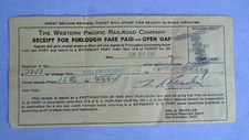 The Western Pacific Railroad Company 1945 Furlough Fare form