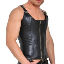 Men's Real Leather Fitted Sexy Corset With Zipper Front And Laces Up Back Corset