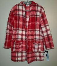 NWT GIRLS ART CLASS PLUSH FLEECE RED PLAID CARDIGAN SIZE XL 14