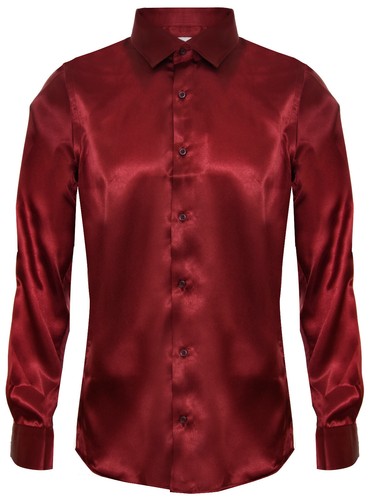 Vino Satén Seda Camisa con Botones Ajuste a Medida | eBay