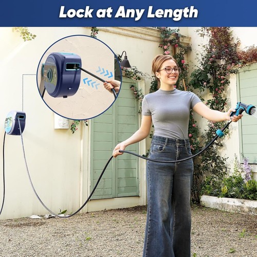 Retractable Garden Hose Reel - 50 ft Wall-Mounted, 180° Swivel Design - Picture 5 of 11