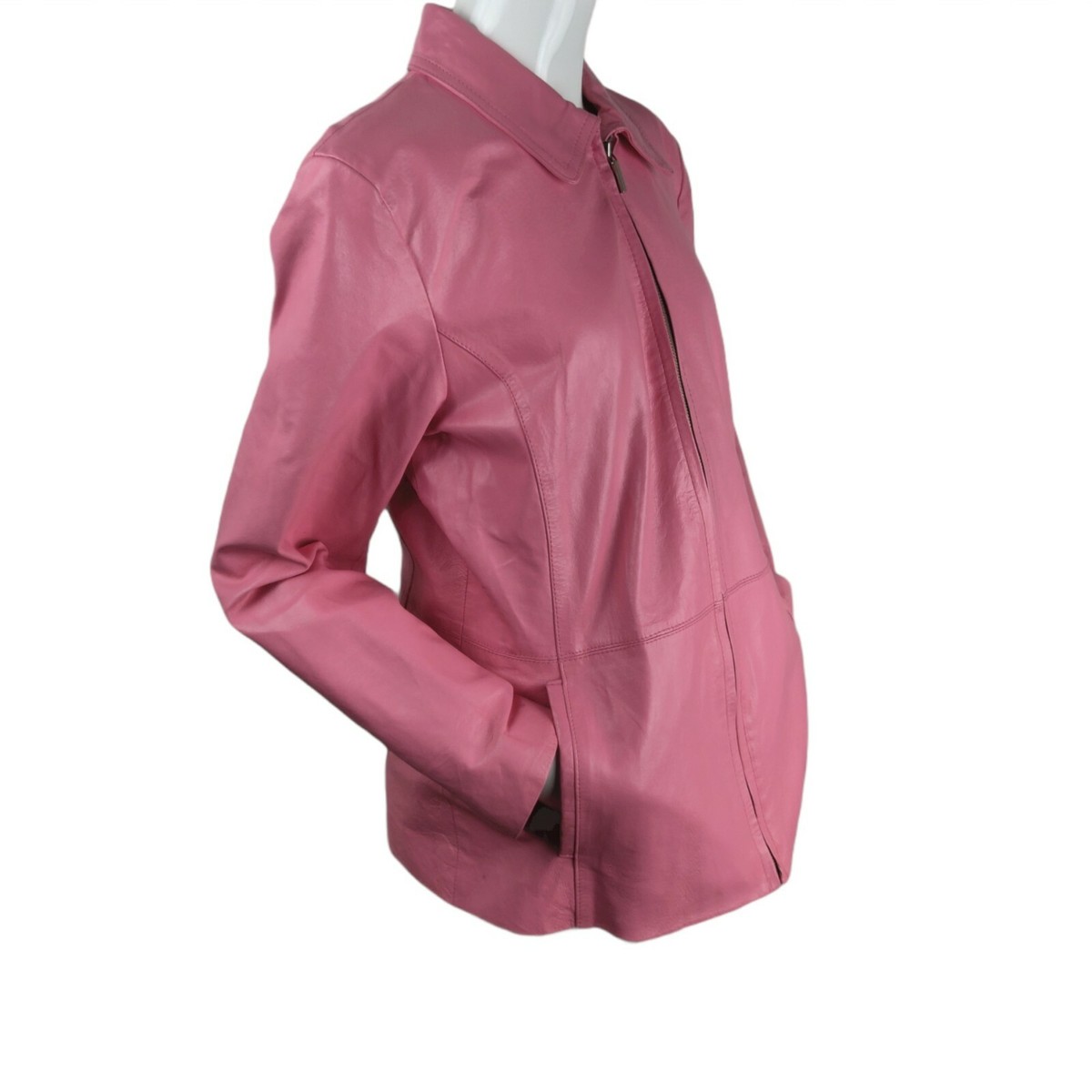 Vintage 1990s Early 2000s Pink Leather Jacket Zip Front