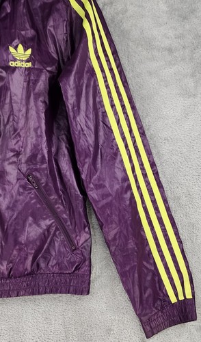 Adidas Jacket Womens Small Purple Yellow Three Stripe Full Zip 90s Windbreaker - Picture 9 of 13