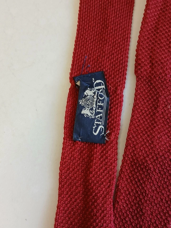 Vintage STAFFORD Square End Knit Neck Tie Dark Red Burgundy ~ Preowned - Image 4 of 4