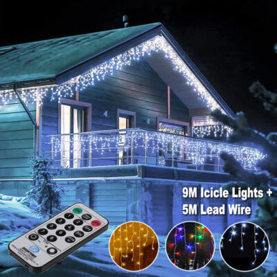 4M-50M LED Eisregen Lichtervorhang Innen Außen Party Lichterkette Weihnachten DE