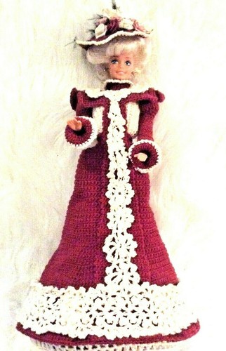 Barbie Doll Custom Old Fashioned Blonde Crocheted Burgundy Collectible VTG - Picture 2 of 12
