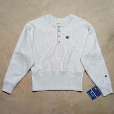 NWT Champion Women s Reverse Weave Gray Retro Henley Sweatshirt - Size Small