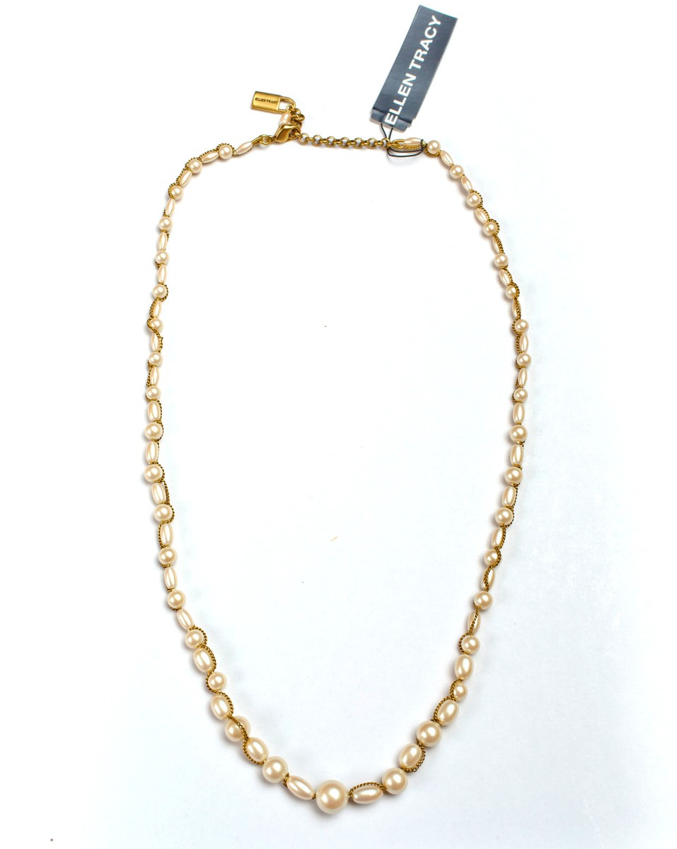 Ellen Tracy Goldtone Simulated Pearl Necklace 22