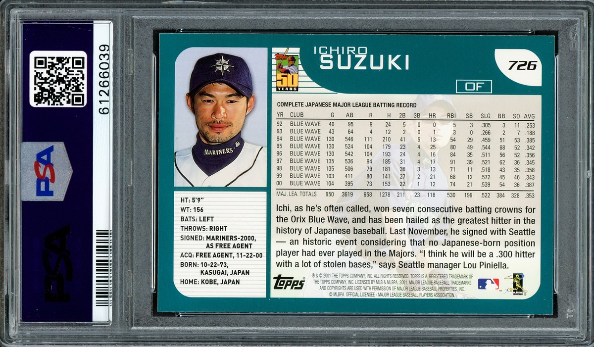 スポーツ選手 ICHIRO AUTOGRAPH CARD Ichiro Suzuki Autographed 2001 Topps Rookie Card #726