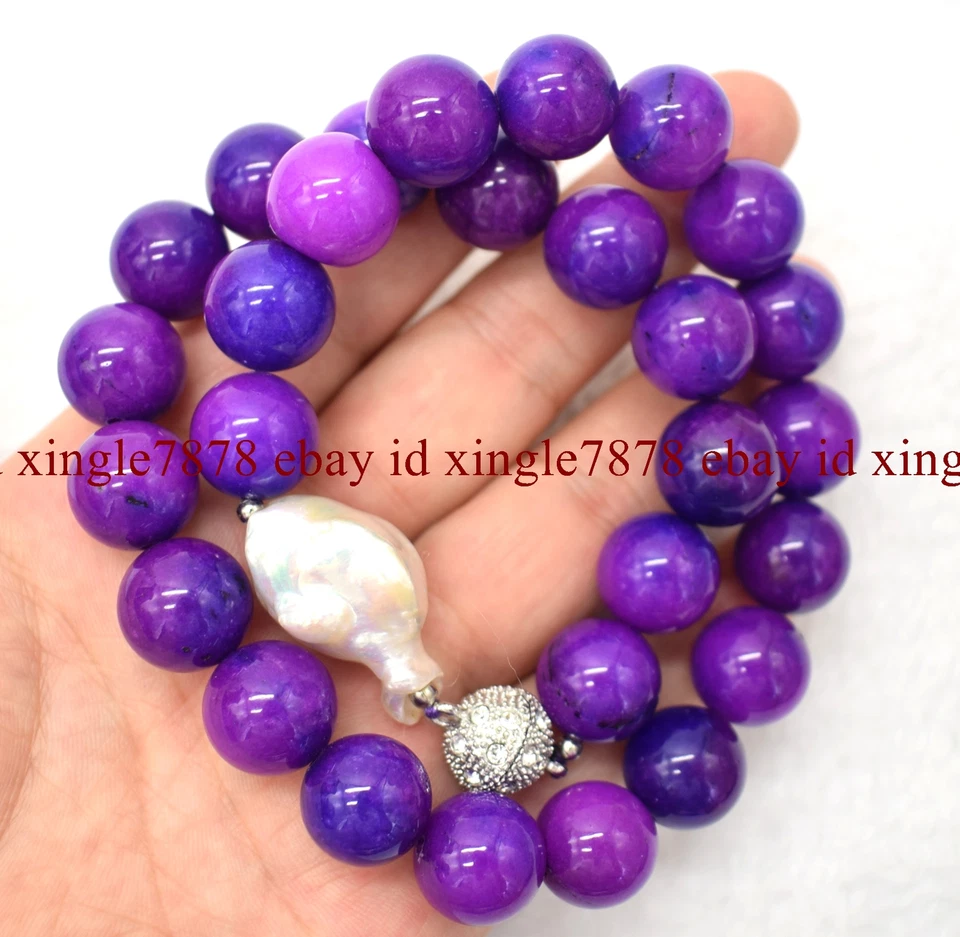 Bonito collar de perlas Keshi barrocas blancas y piedras preciosas Sugilita púrpura de 12 mm 16-28" Foto 2 de 4