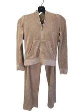 Juicy Couture Tracksuit Set Velour Taupe S Jacket and Wide Leg Pocket XS Pants