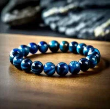 Natural Blue Tiger Eye Beads Stretch Healing Balance Protection Stone Bracelet